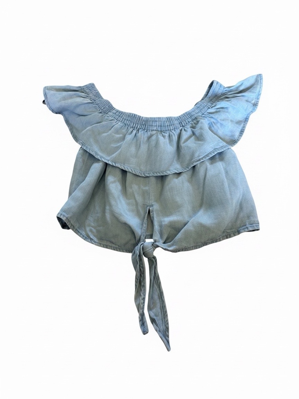 Bershka Light Blue Off-Shoulder Tie-Front Crop Top